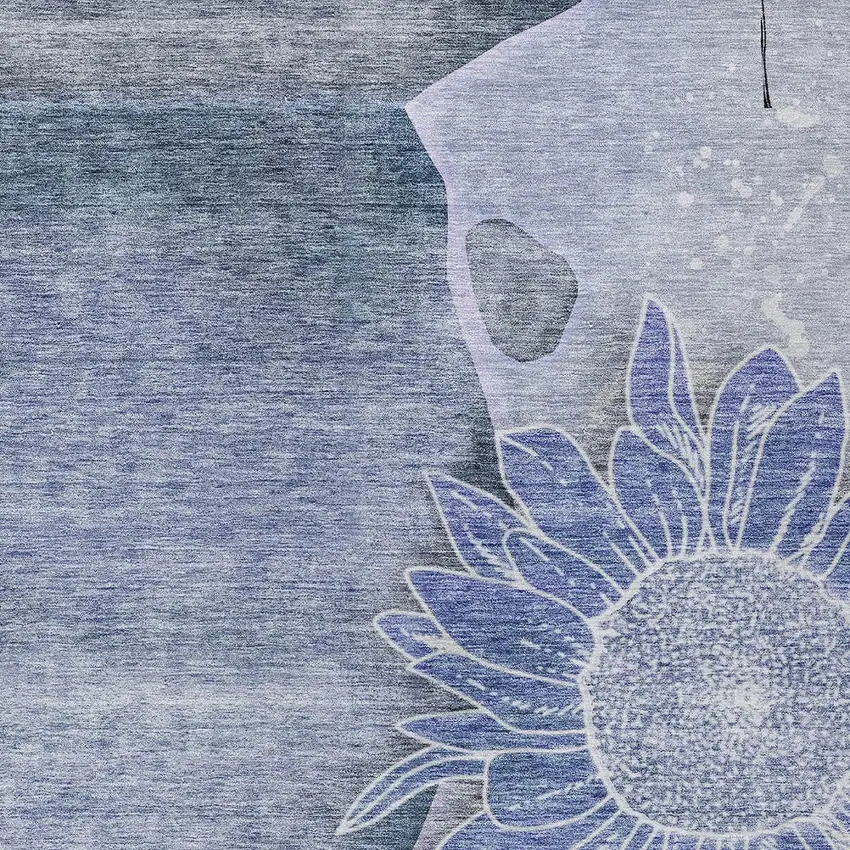 Sky Blue And Indigo Floral Washable Indoor Outdoor Area Rug Photo 5