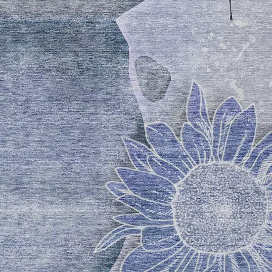 Sky Blue And Indigo Floral Washable Indoor Outdoor Area Rug Photo 5