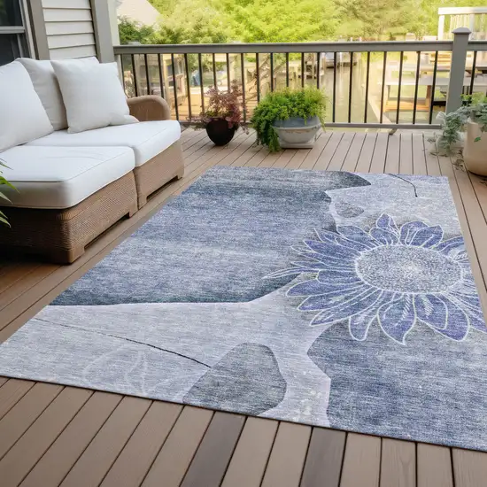 Sky Blue And Indigo Floral Washable Indoor Outdoor Area Rug Photo 7