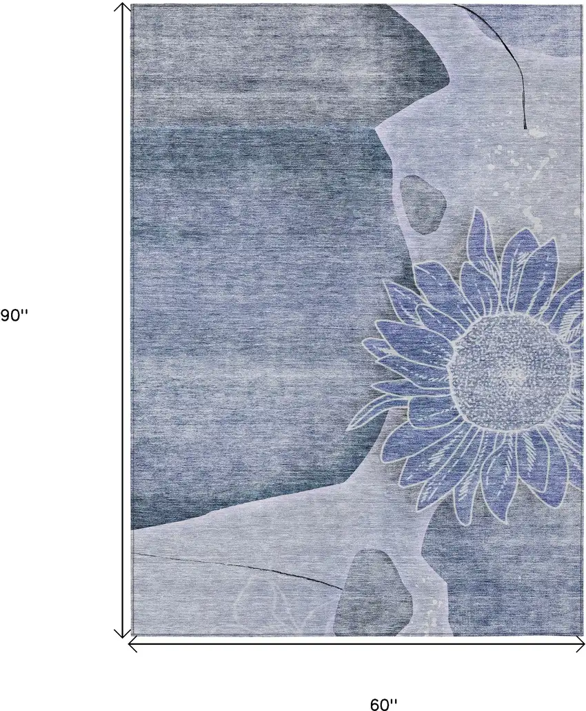 Sky Blue And Indigo Floral Washable Indoor Outdoor Area Rug Photo 3