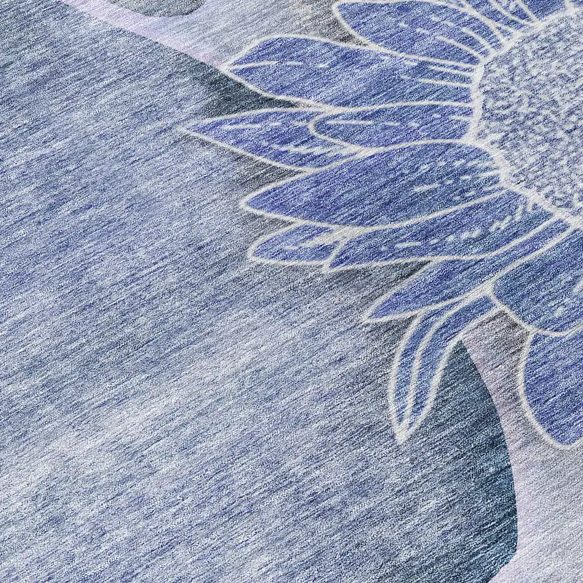 Sky Blue And Indigo Floral Washable Indoor Outdoor Area Rug Photo 3