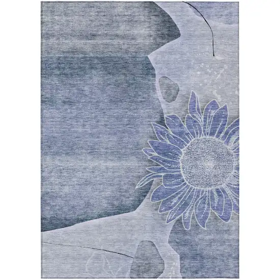 Sky Blue And Indigo Floral Washable Indoor Outdoor Area Rug Photo 1