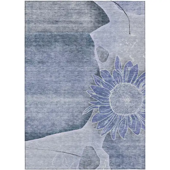 Sky Blue And Indigo Floral Washable Indoor Outdoor Area Rug Photo 1