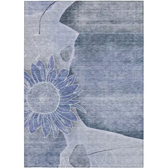 Sky Blue And Indigo Floral Washable Indoor Outdoor Area Rug Photo 6