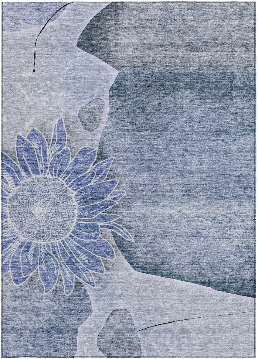 Sky Blue And Indigo Floral Washable Indoor Outdoor Area Rug Photo 6