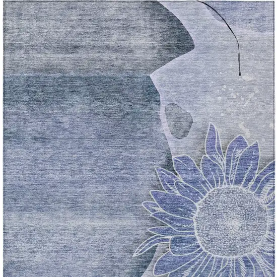 Sky Blue And Indigo Floral Washable Indoor Outdoor Area Rug Photo 6