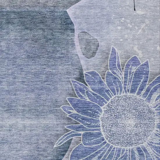 Sky Blue And Indigo Floral Washable Indoor Outdoor Area Rug Photo 5