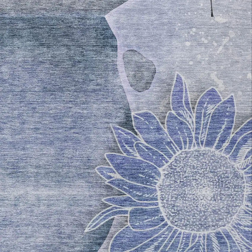 Sky Blue And Indigo Floral Washable Indoor Outdoor Area Rug Photo 5