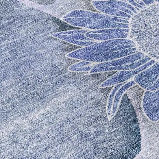 Sky Blue And Indigo Floral Washable Indoor Outdoor Area Rug Photo 3