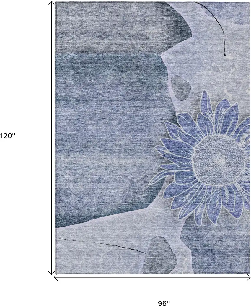 Sky Blue And Indigo Floral Washable Indoor Outdoor Area Rug Photo 3