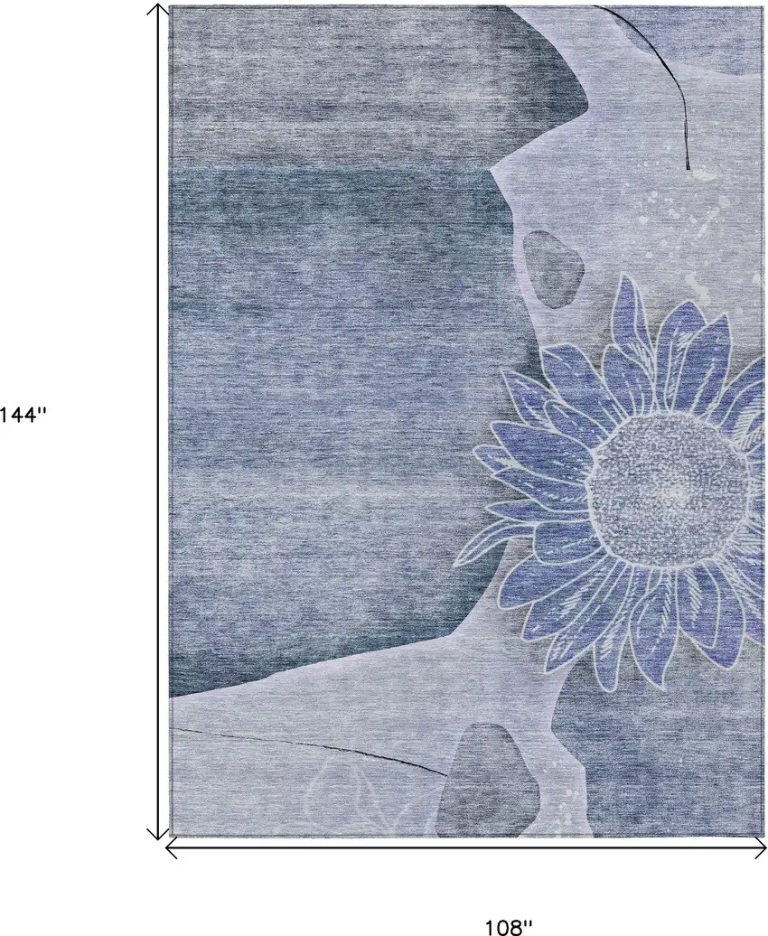 Sky Blue And Indigo Floral Washable Indoor Outdoor Area Rug Photo 3