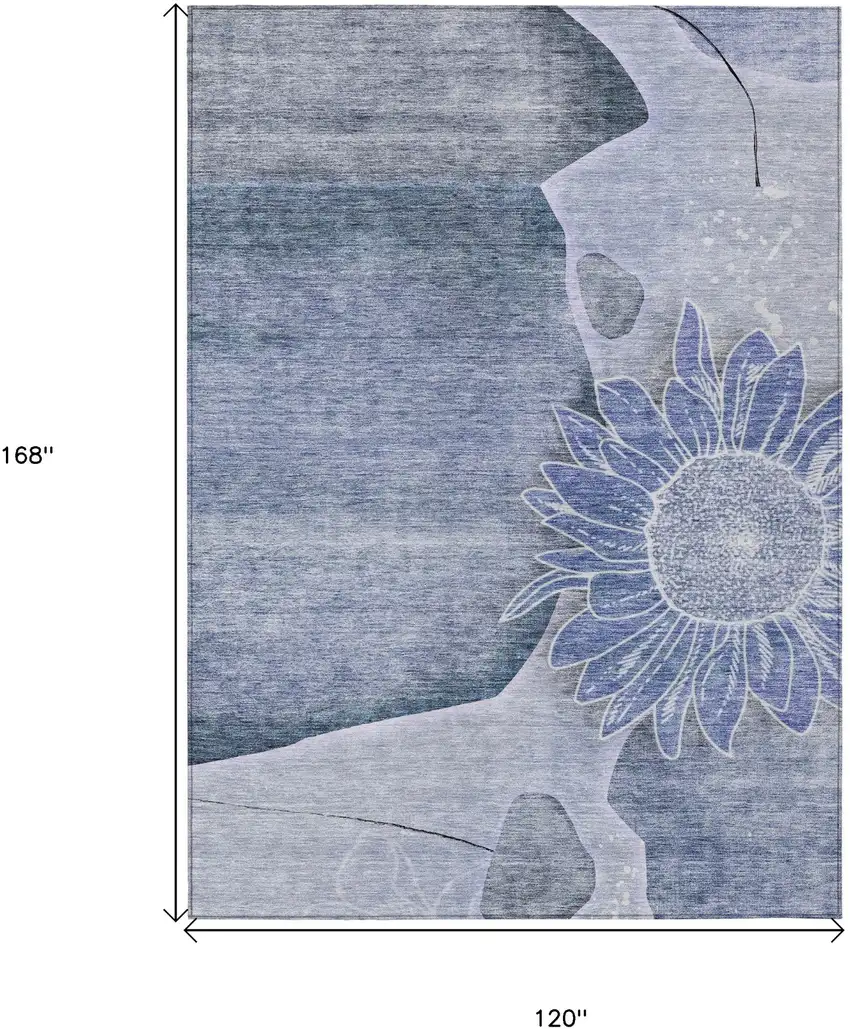 Sky Blue And Indigo Floral Washable Indoor Outdoor Area Rug Photo 3