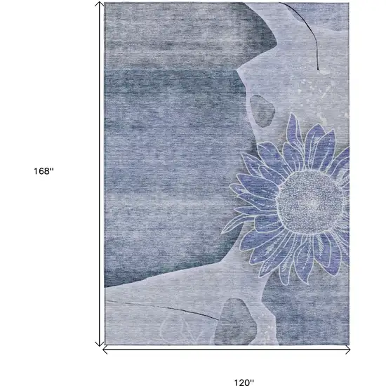 Sky Blue And Indigo Floral Washable Indoor Outdoor Area Rug Photo 3