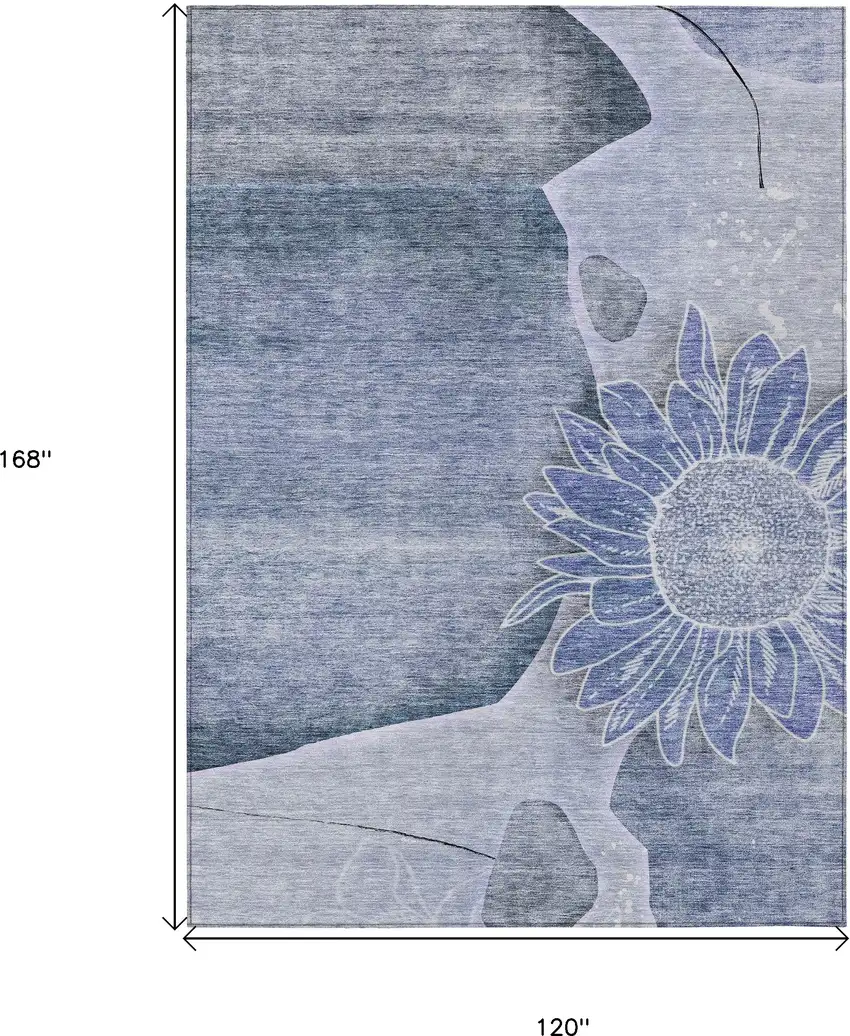 Sky Blue And Indigo Floral Washable Indoor Outdoor Area Rug Photo 3