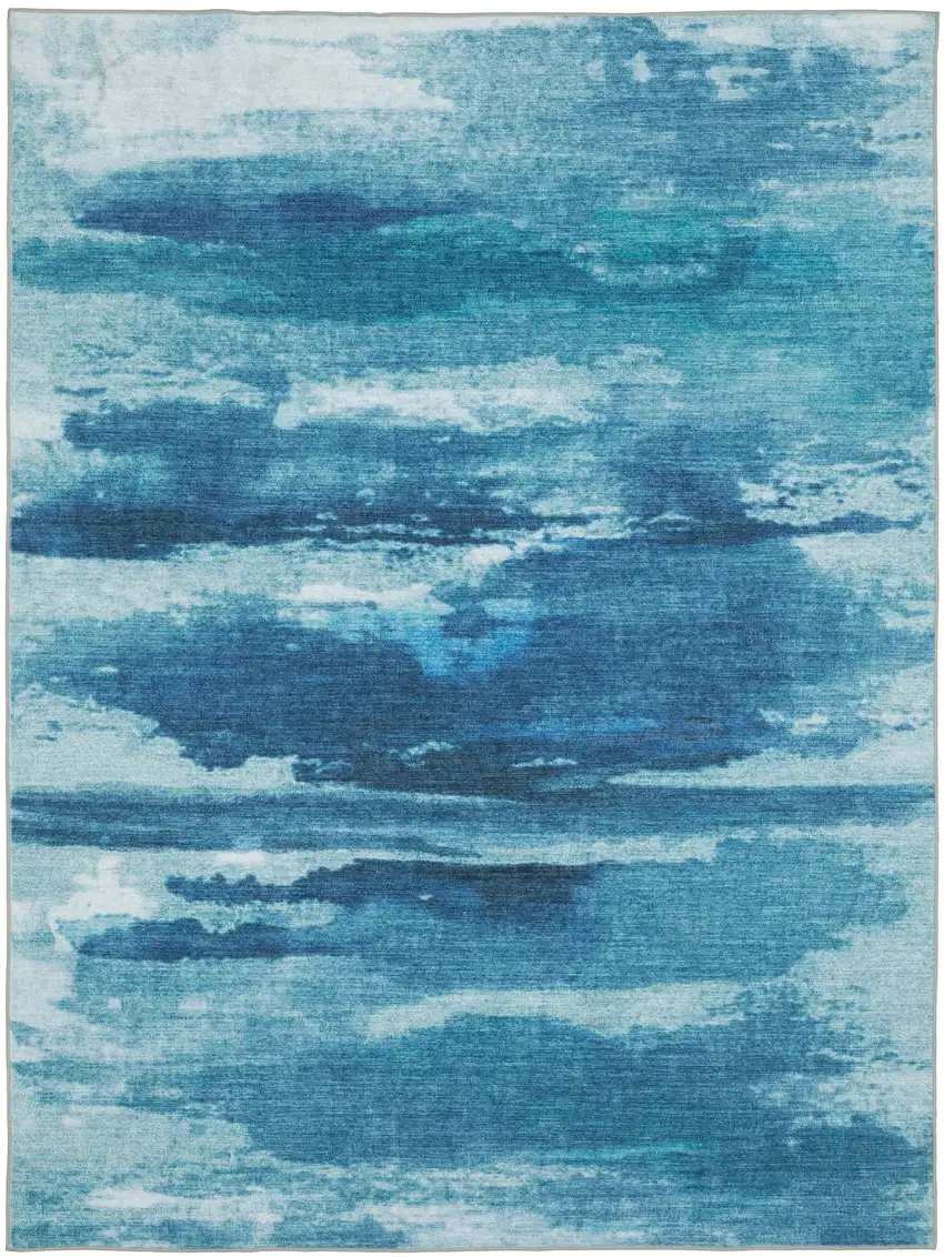 Sky Blue And Ivory Abstract Distressed Area Rug Photo 2