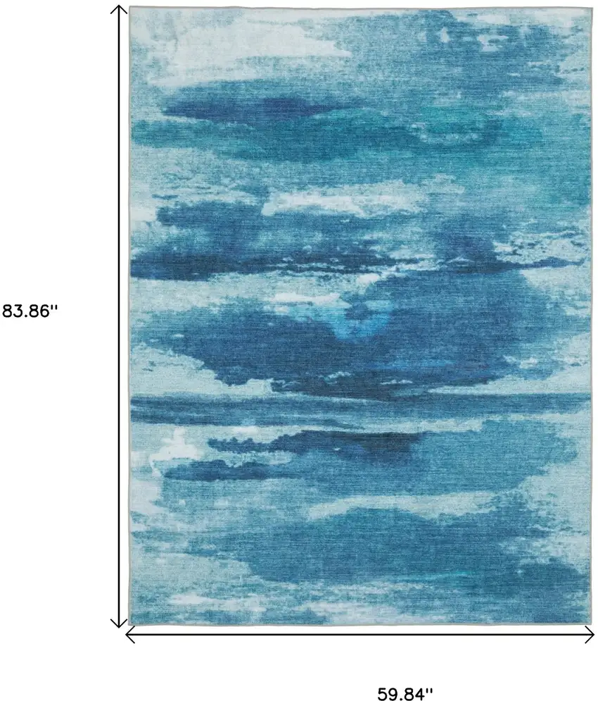 Sky Blue And Ivory Abstract Distressed Area Rug Photo 3