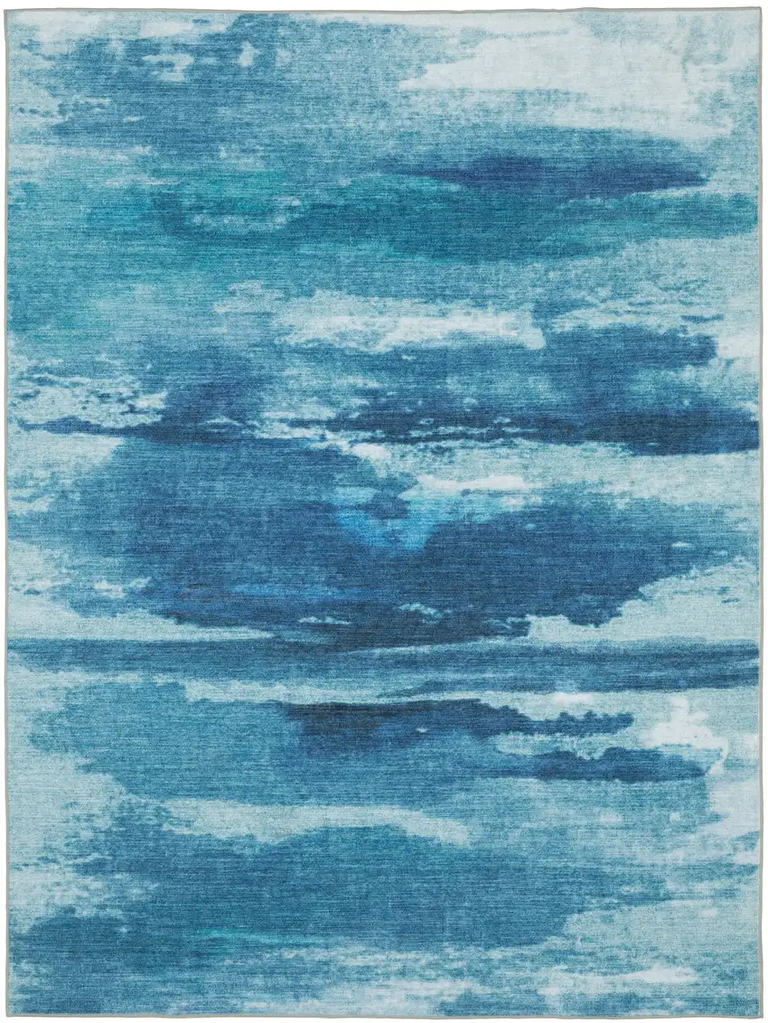 Sky Blue And Ivory Abstract Distressed Area Rug Photo 7
