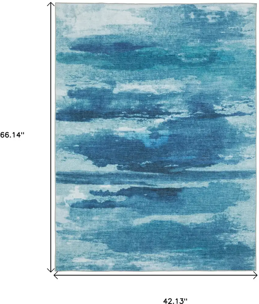 Sky Blue And Ivory Abstract Distressed Area Rug Photo 3