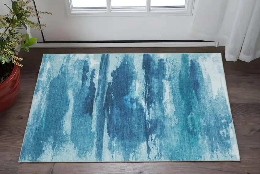 Sky Blue And Ivory Abstract Distressed Area Rug Photo 1