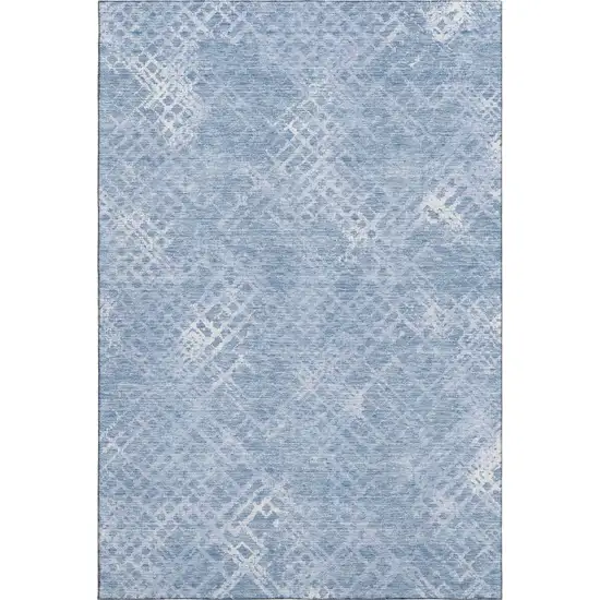 Sky Blue And Ivory Abstract Geometric Washable Area Rug With UV Protection Photo 1