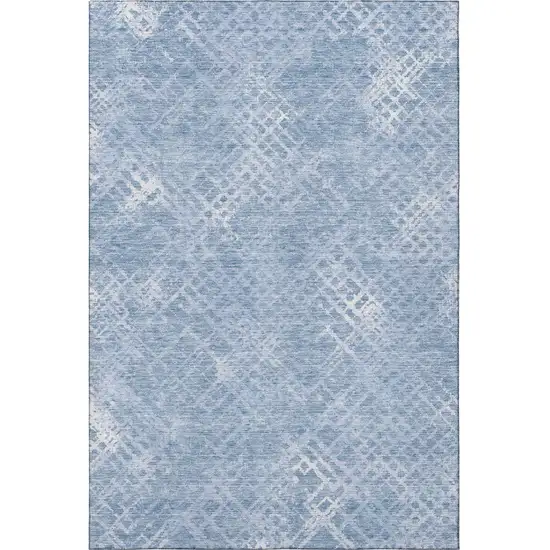 Sky Blue And Ivory Abstract Geometric Washable Area Rug With UV Protection Photo 4