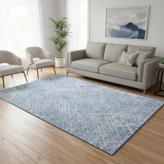 Sky Blue And Ivory Abstract Geometric Washable Area Rug With UV Protection Photo 2