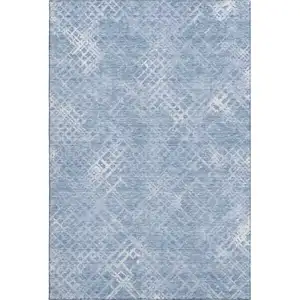 Photo of Sky Blue And Ivory Abstract Geometric Washable Area Rug With UV Protection