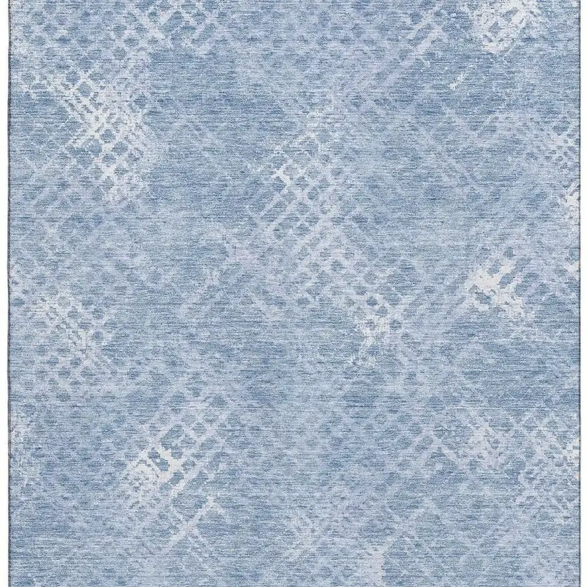 Sky Blue And Ivory Abstract Geometric Washable Area Rug With UV Protection Photo 4