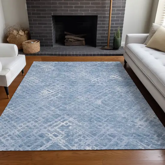 Sky Blue And Ivory Abstract Geometric Washable Area Rug With UV Protection Photo 5