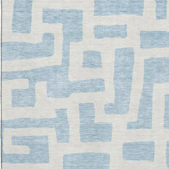 Sky Blue And Ivory Abstract Geometric Washable Area Rug With UV Protection Photo 3