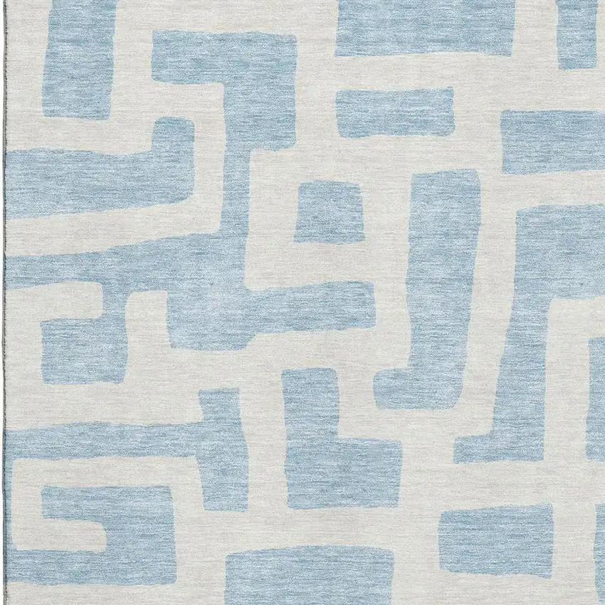 Sky Blue And Ivory Abstract Geometric Washable Area Rug With UV Protection Photo 3