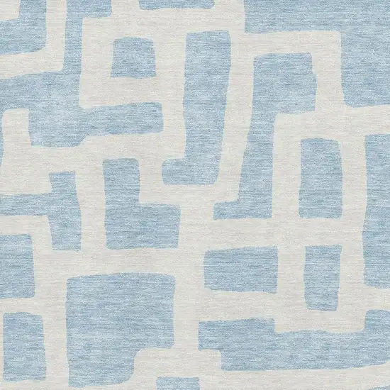 Sky Blue And Ivory Abstract Geometric Washable Area Rug With UV Protection Photo 3