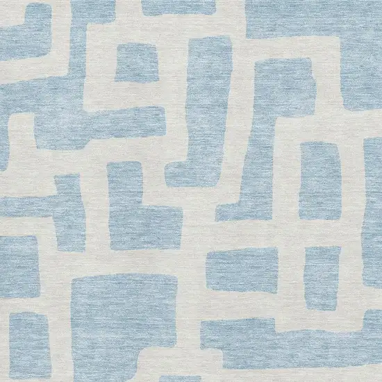 Sky Blue And Ivory Abstract Geometric Washable Area Rug With UV Protection Photo 3