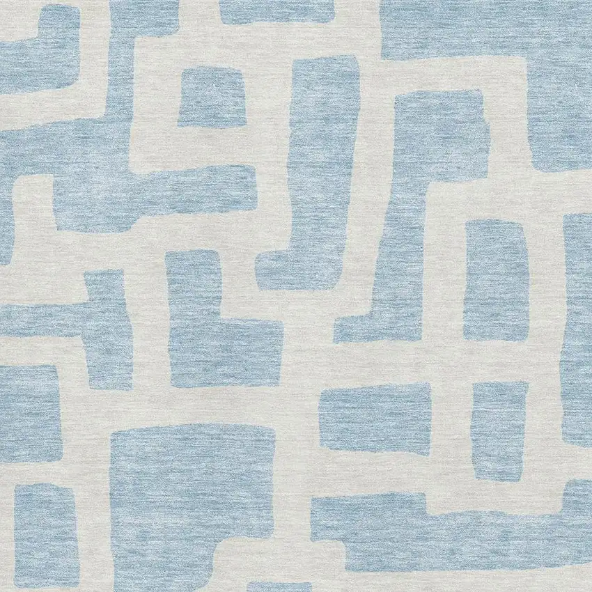 Sky Blue And Ivory Abstract Geometric Washable Area Rug With UV Protection Photo 3