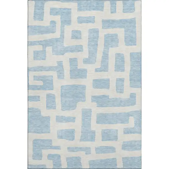 Sky Blue And Ivory Abstract Geometric Washable Area Rug With UV Protection Photo 1