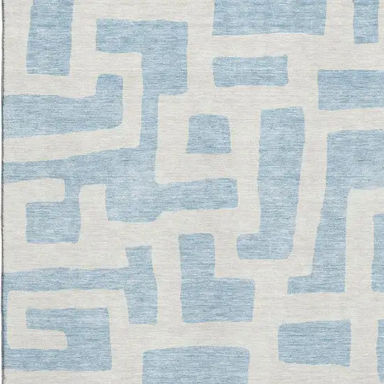 Sky Blue And Ivory Abstract Geometric Washable Area Rug With UV Protection Photo 3