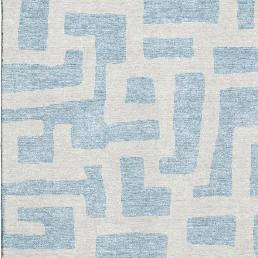 Sky Blue And Ivory Abstract Geometric Washable Area Rug With UV Protection Photo 3