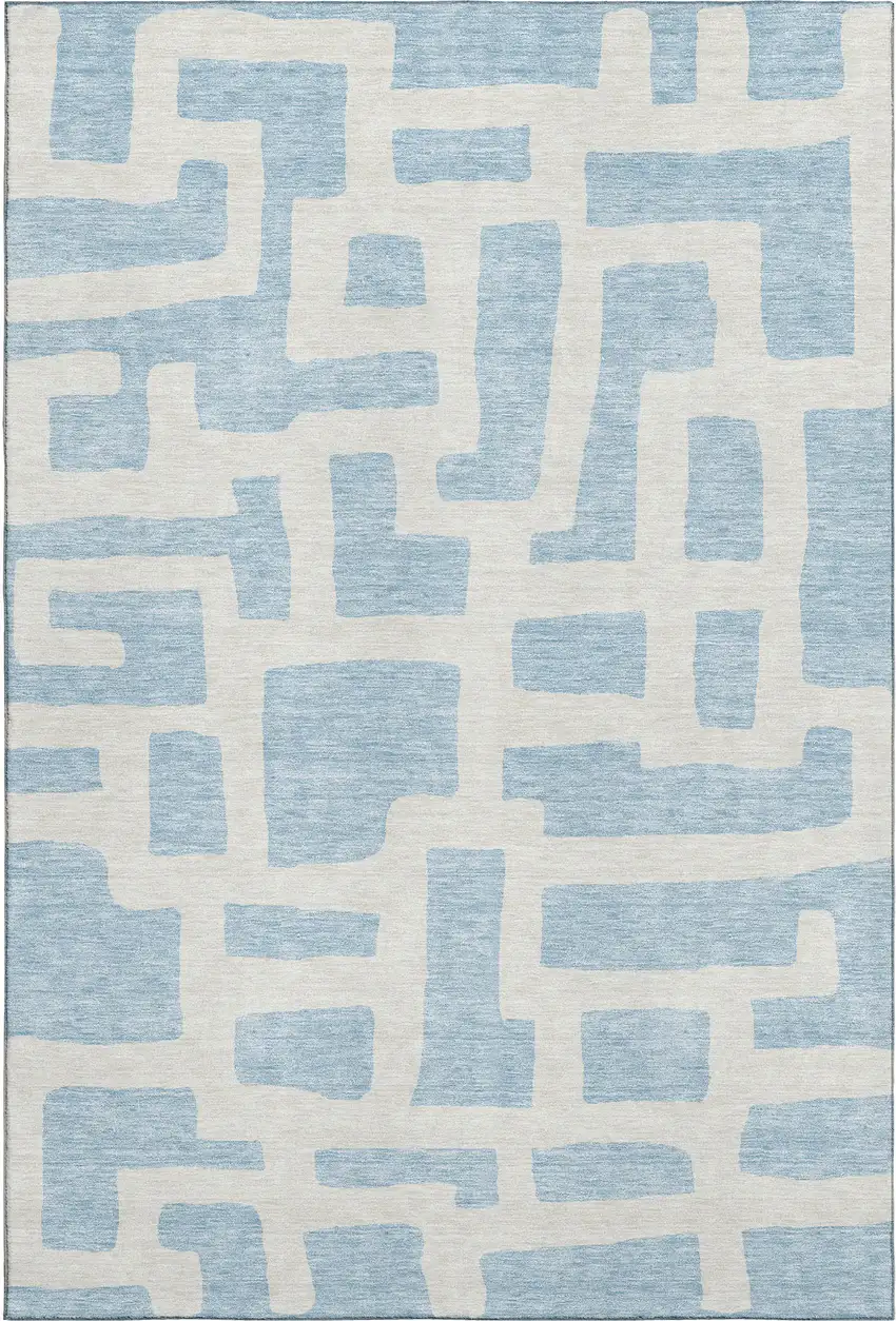 Sky Blue And Ivory Abstract Geometric Washable Area Rug With UV Protection Photo 1