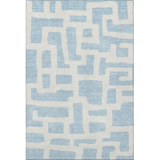 Sky Blue And Ivory Abstract Geometric Washable Area Rug With UV Protection Photo 4