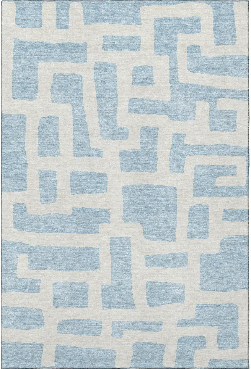 Sky Blue And Ivory Abstract Geometric Washable Area Rug With UV Protection Photo 4