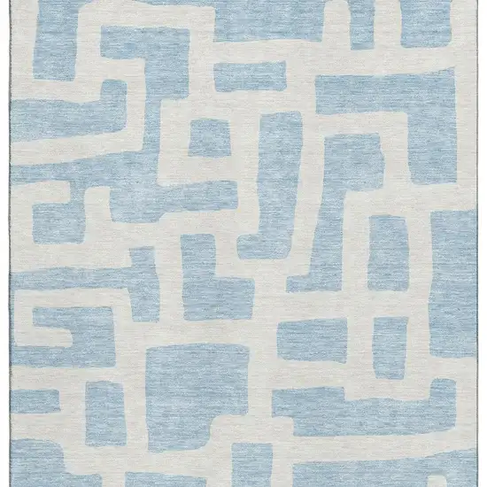 Sky Blue And Ivory Abstract Geometric Washable Area Rug With UV Protection Photo 3