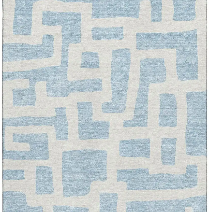 Sky Blue And Ivory Abstract Geometric Washable Area Rug With UV Protection Photo 3