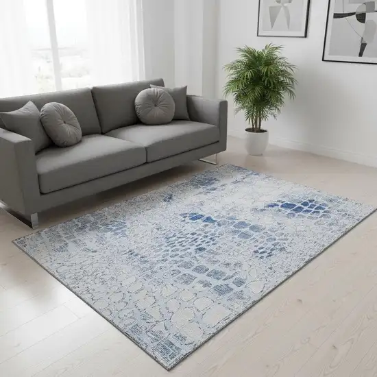 Sky Blue And Ivory Abstract Geometric Washable Area Rug With UV Protection Photo 2