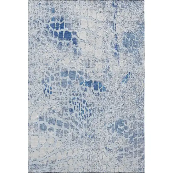 Sky Blue And Ivory Abstract Geometric Washable Area Rug With UV Protection Photo 3