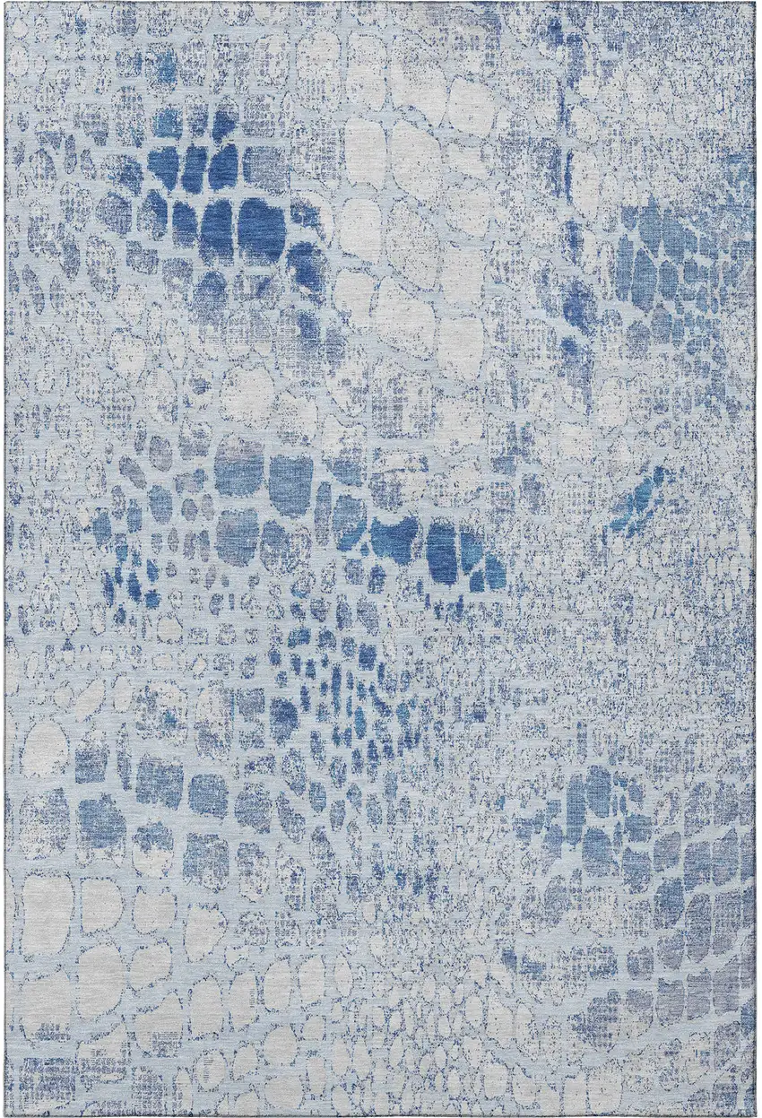Sky Blue And Ivory Abstract Geometric Washable Area Rug With UV Protection Photo 3