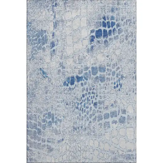 Sky Blue And Ivory Abstract Geometric Washable Area Rug With UV Protection Photo 1