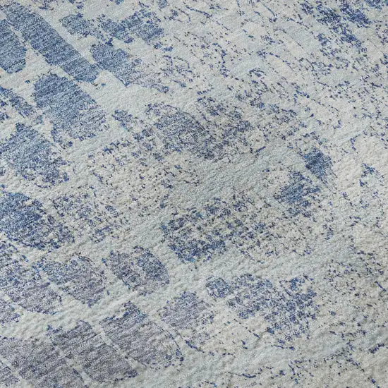 Sky Blue And Ivory Abstract Geometric Washable Area Rug With UV Protection Photo 8