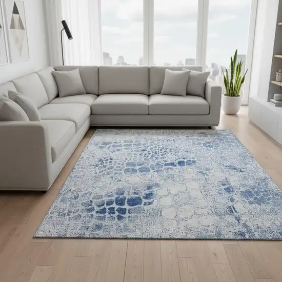 Sky Blue And Ivory Abstract Geometric Washable Area Rug With UV Protection Photo 2