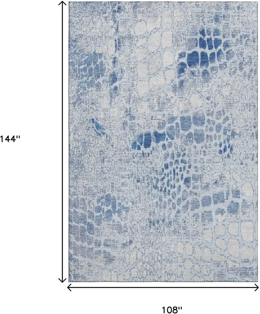 Sky Blue And Ivory Abstract Geometric Washable Area Rug With UV Protection Photo 9