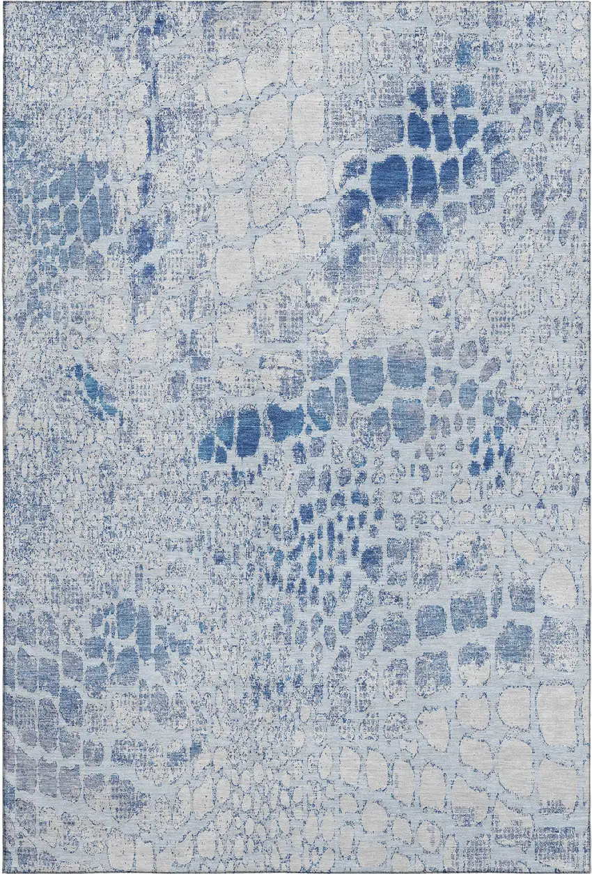 Sky Blue And Ivory Abstract Geometric Washable Area Rug With UV Protection Photo 1